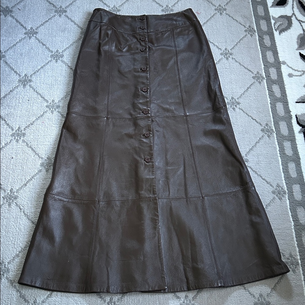 Vintage Together Dark Brown Leather Button Front Skirt